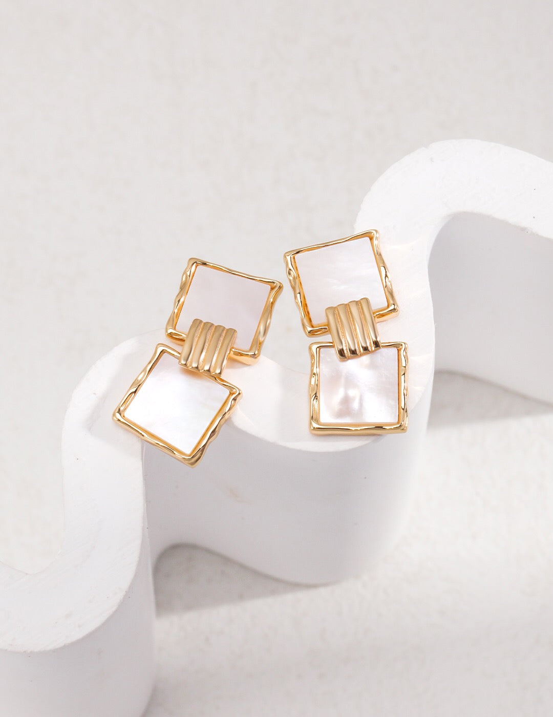 Stylish Square Shell Pendant Dangle Earrings-3