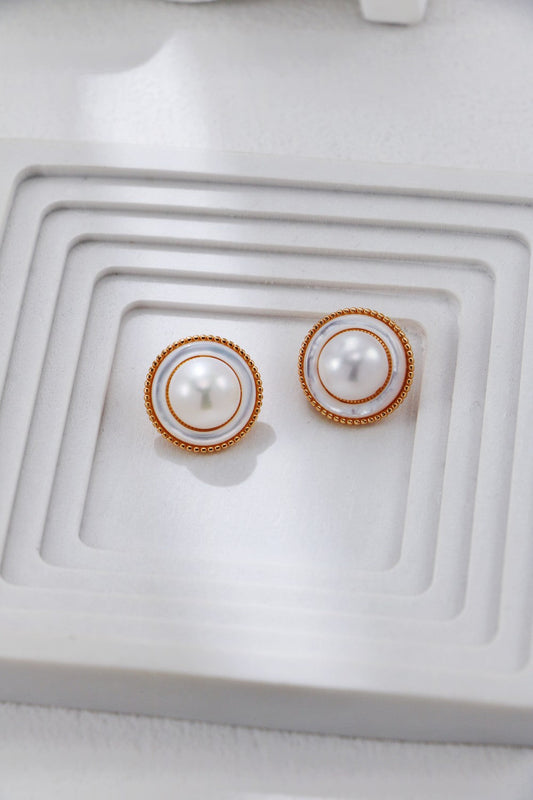 Vintage Gold Pearl and Mother-of-Pearl Stud-0