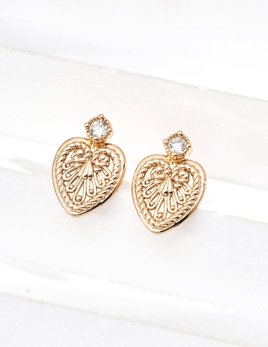 Heart Vintage-Inspired Zirconia Earrings-0